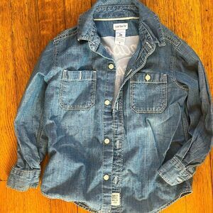 Blue Denim Shirt with Embroidered Text